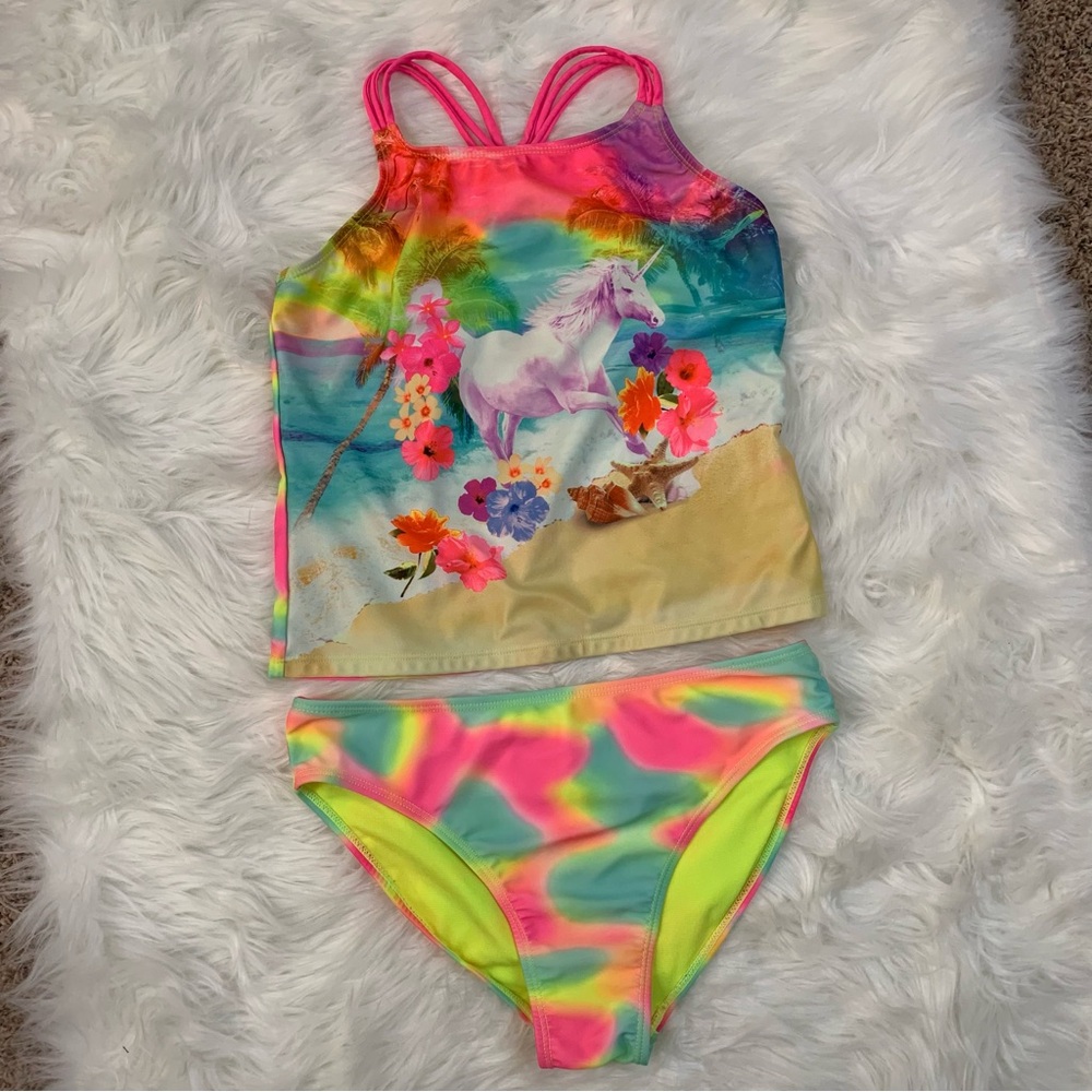 Wonder Nation Neon Unicorn 2 Piece Tankini Swimsuit
